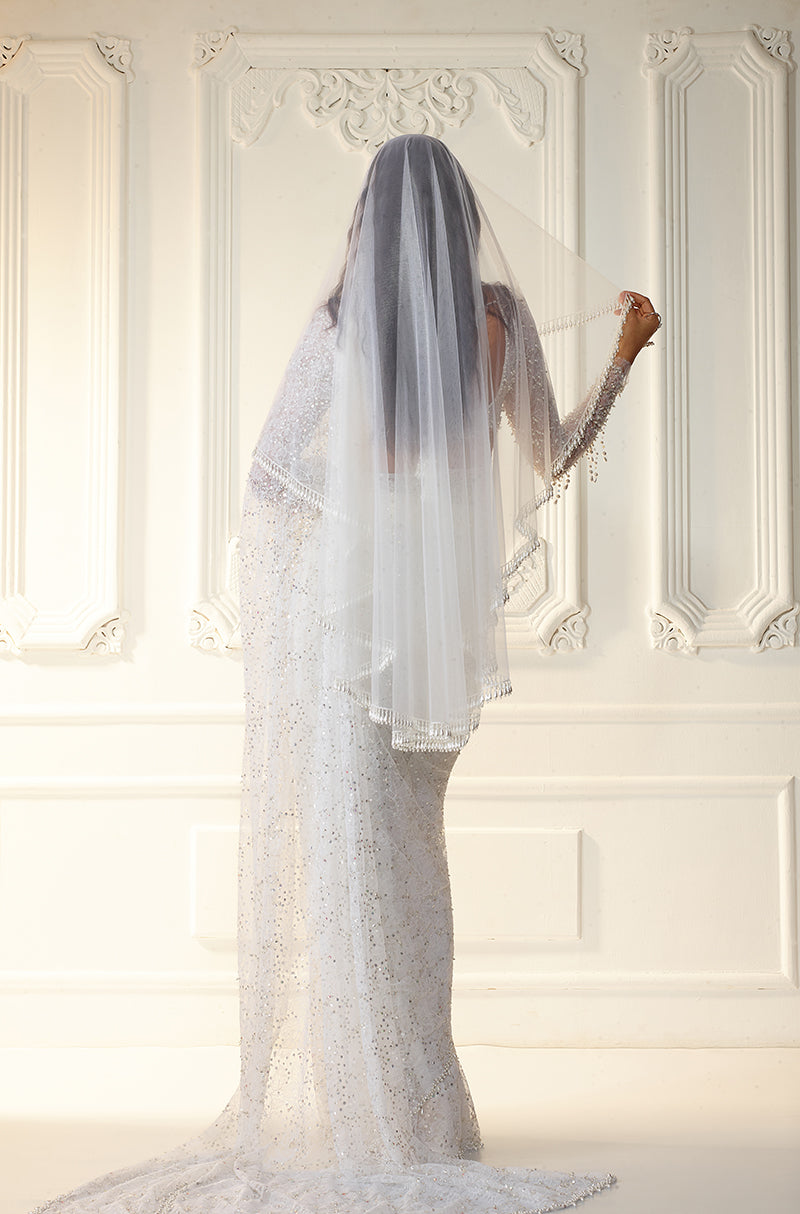 White Lace Saree Set