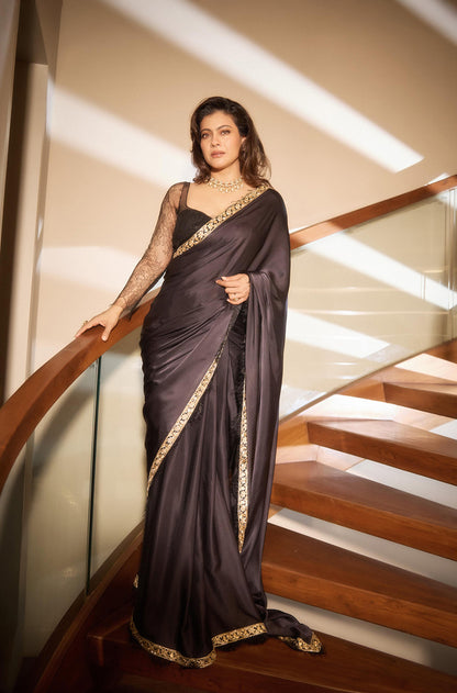 Kajol Devgan in our Black Satin Saree Set
