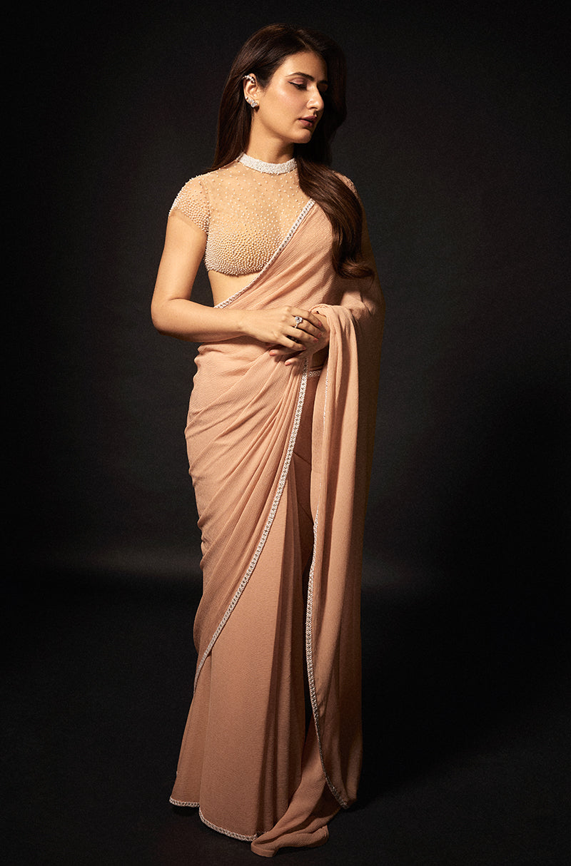 Fatima Sana Shaikh in our Nude Chiffon Saree Set