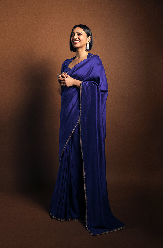 Radhika Apte in our Electric Blue Satin Saree Set