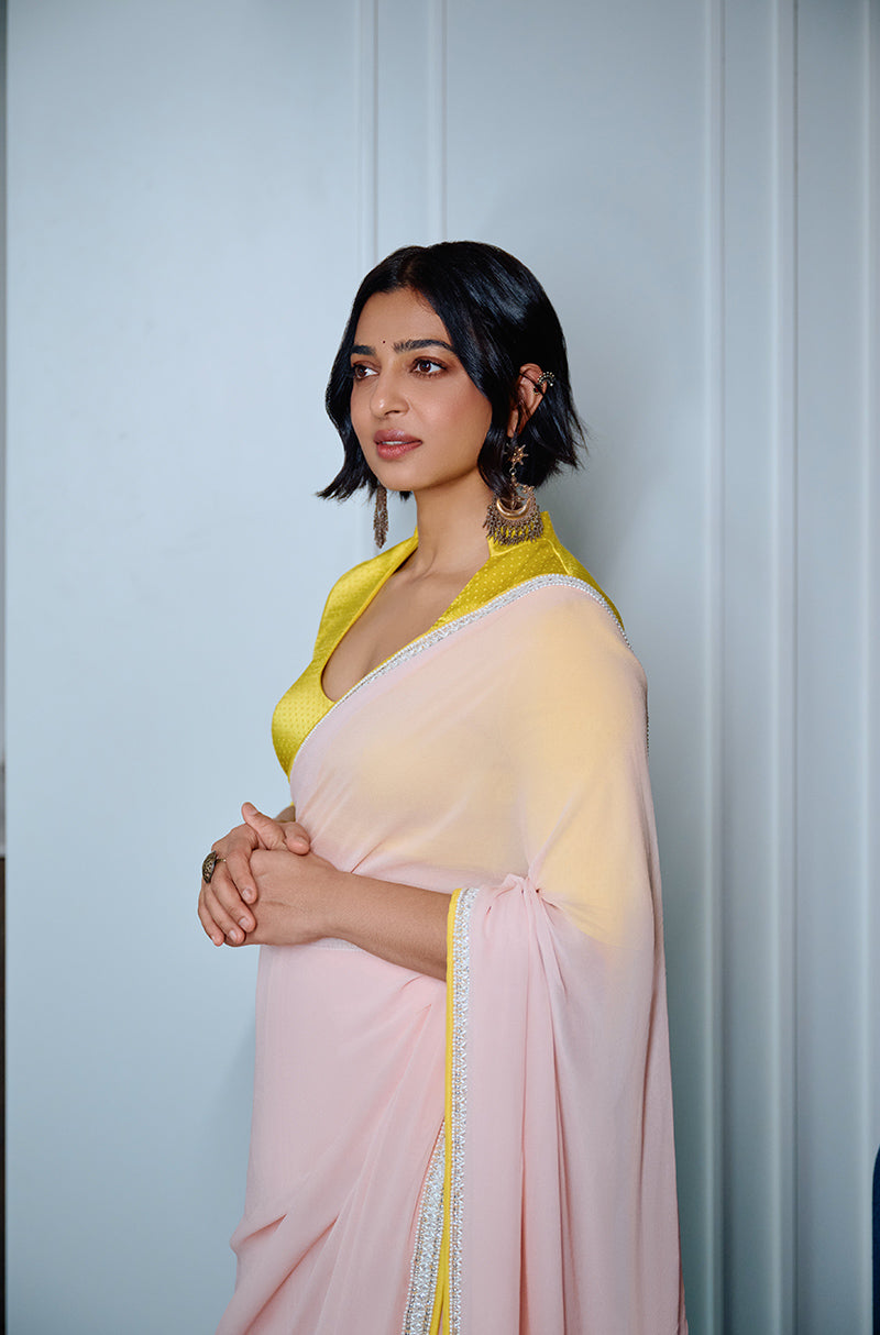 Radhika Apte in our Light Pink Georgette Saree Set