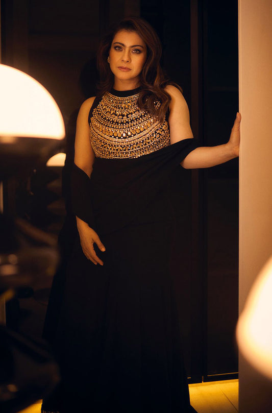 Kajol Devgan in our Noir Bejewelled Stitched Saree Set