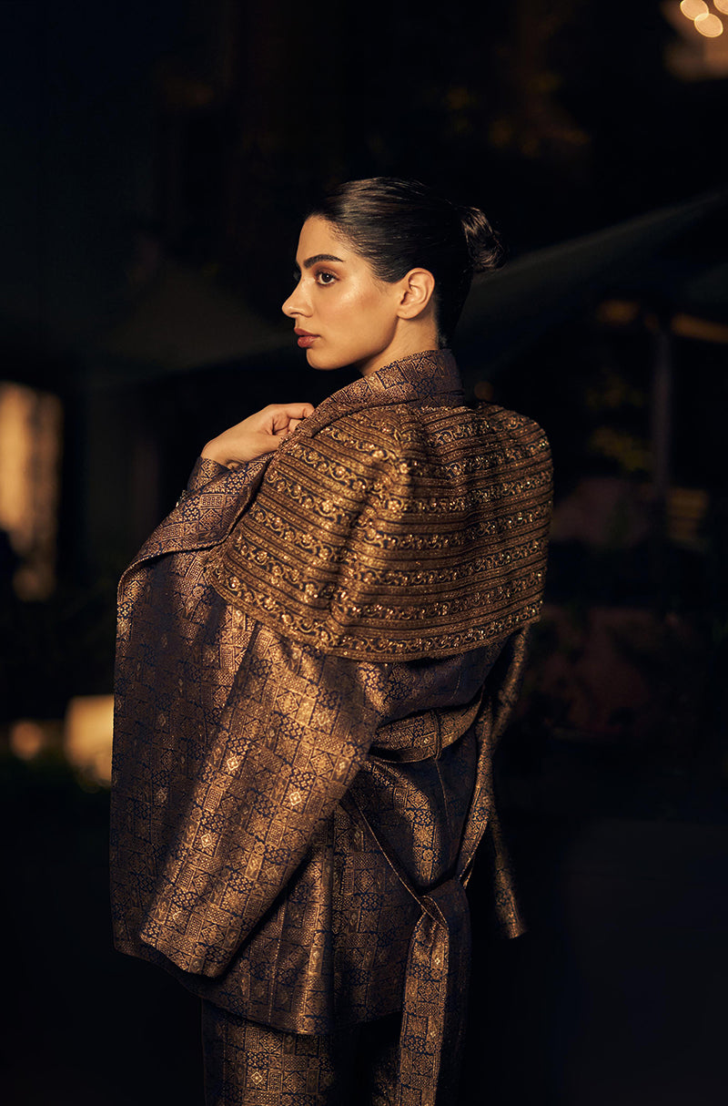 Khushi Kapoor in our Brown Brocade Jacket Set
