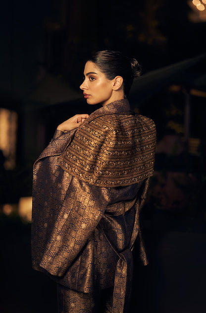 Khushi Kapoor in our Brown Brocade Jacket Set