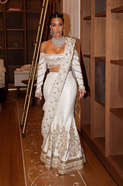 Kim Kardashian in our custom Ivory Lehenga Set
