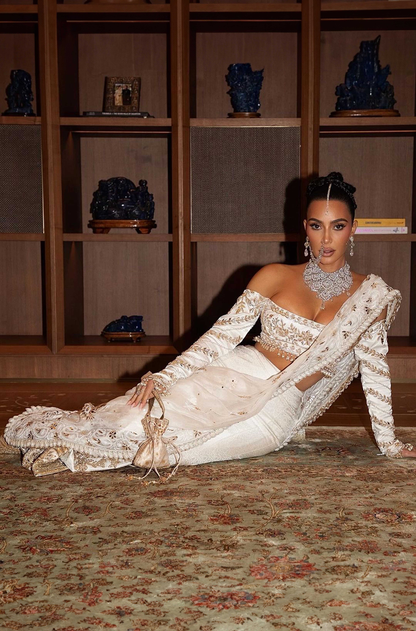 Kim Kardashian in our custom Ivory Lehenga Set