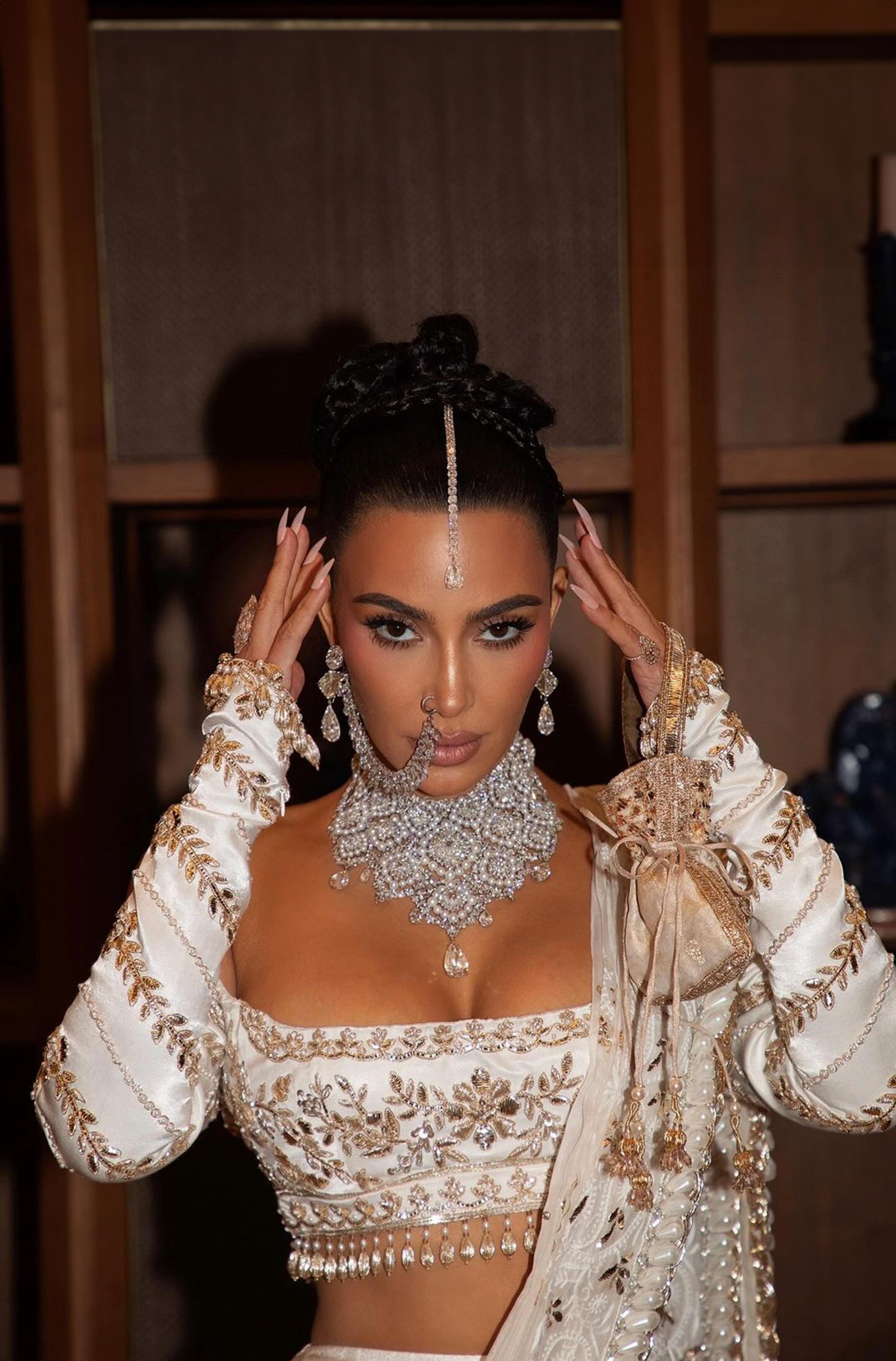 Kim Kardashian in our custom Ivory Lehenga Set