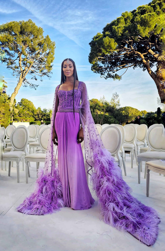 Naomi Campbell in our Lavender Draped Saree