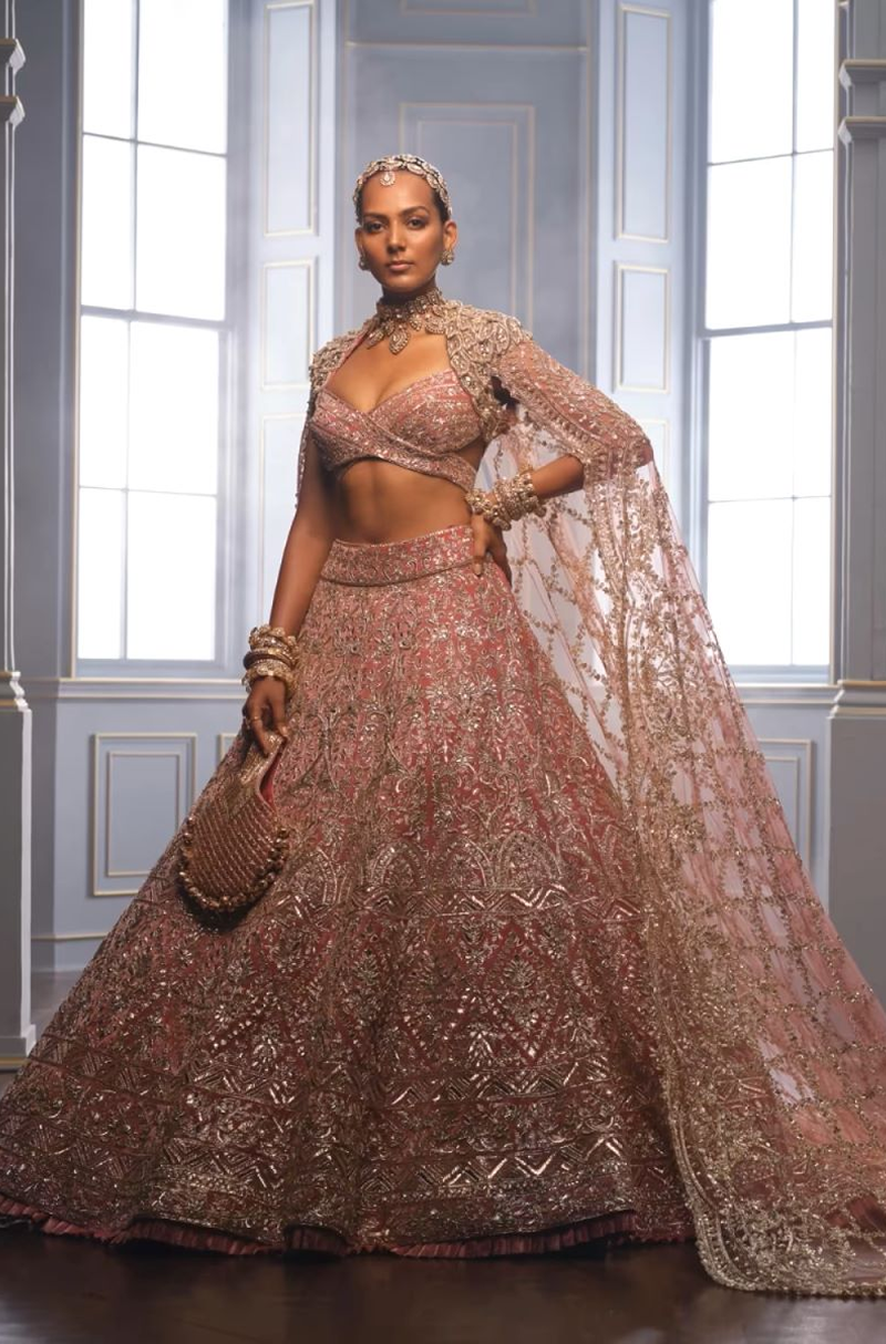 Old Rose Badla Encrusted Lehenga Set