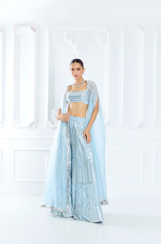 Sky Blue Embroidered Sharara Set