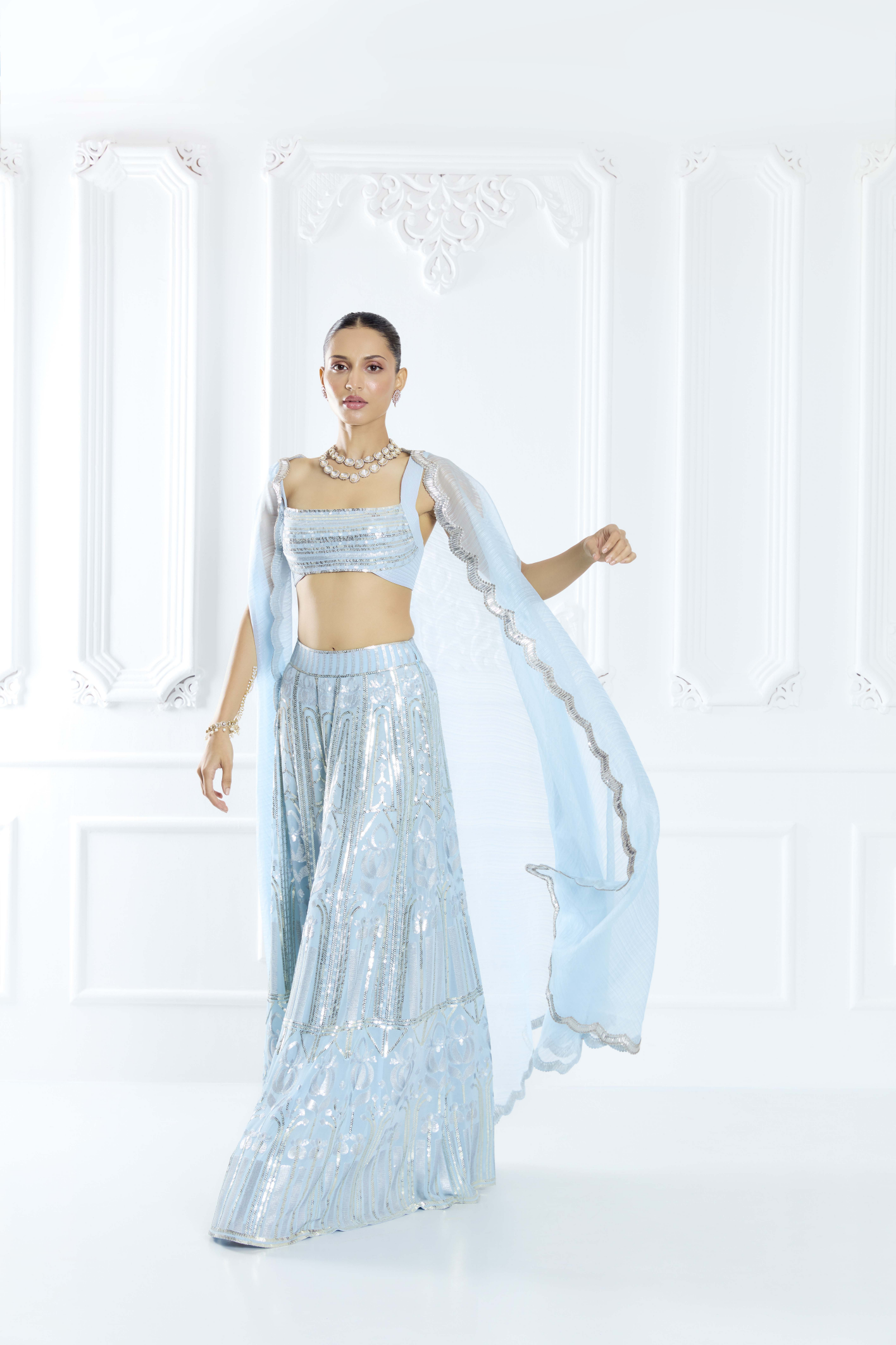 Sky Blue Embroidered Sharara Set