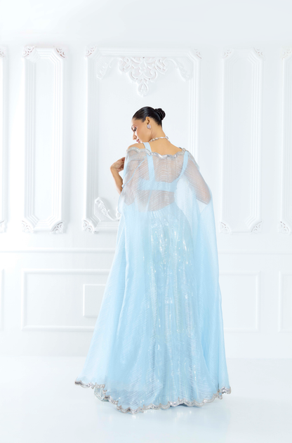 Sky Blue Embroidered Sharara Set