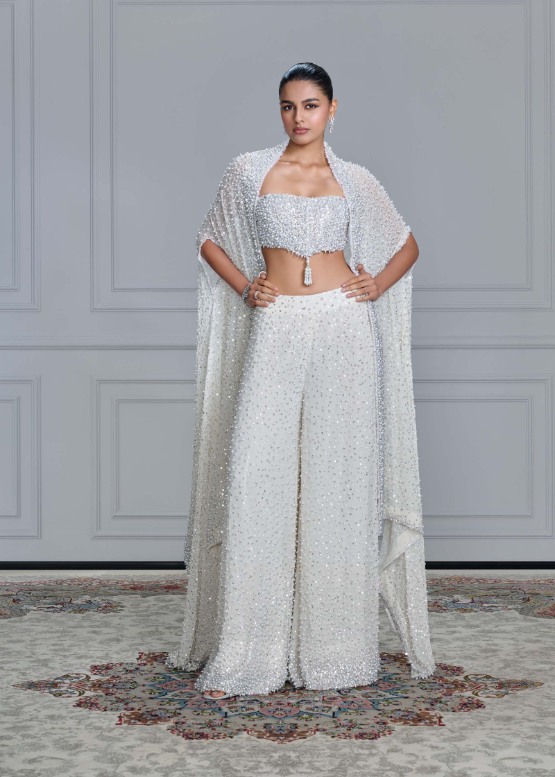 Ivory Pearl & Sequin Embroidered Pant Set