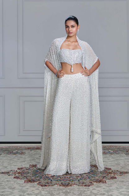 Ivory Pearl & Sequin Embroidered Pant Set