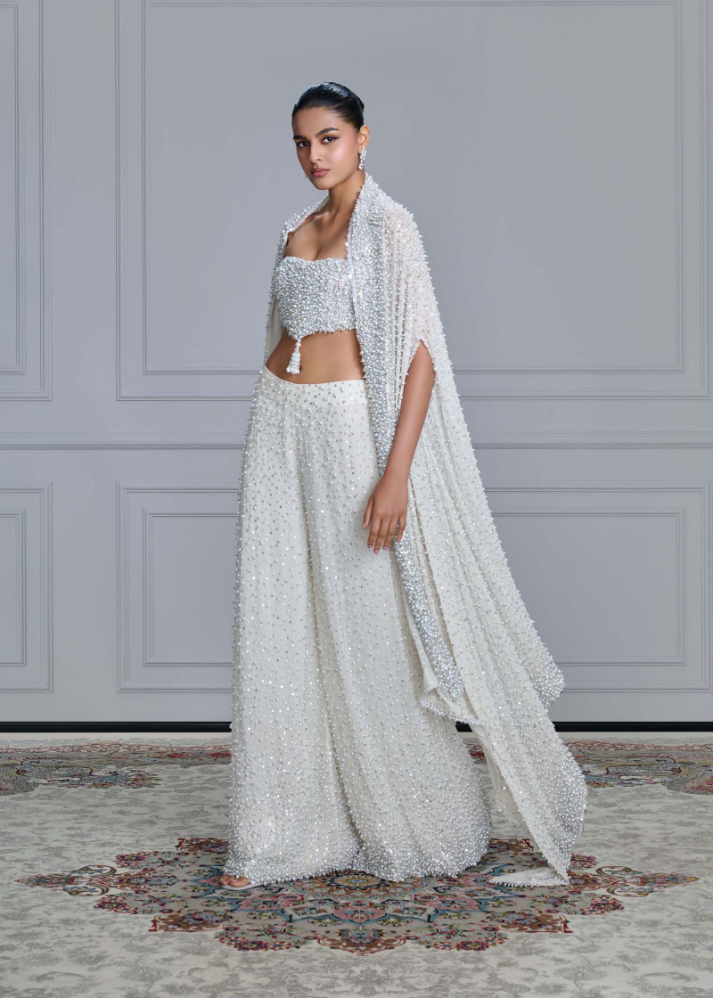 Ivory Pearl & Sequin Embroidered Pant Set