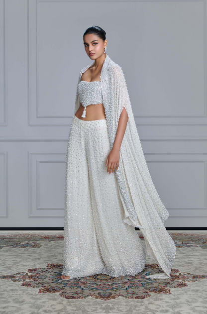 Ivory Pearl & Sequin Embroidered Pant Set