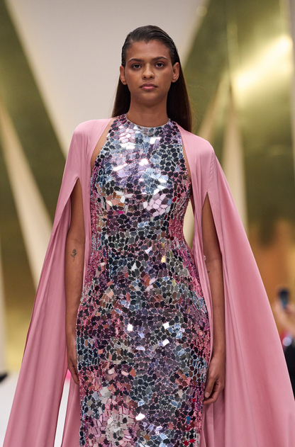 Pink Acrylic Halter Neck Dress