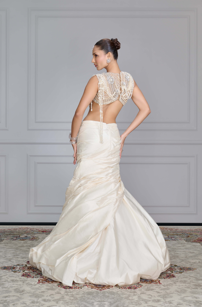 Ivory Silk Draped Swirl Skirt Set