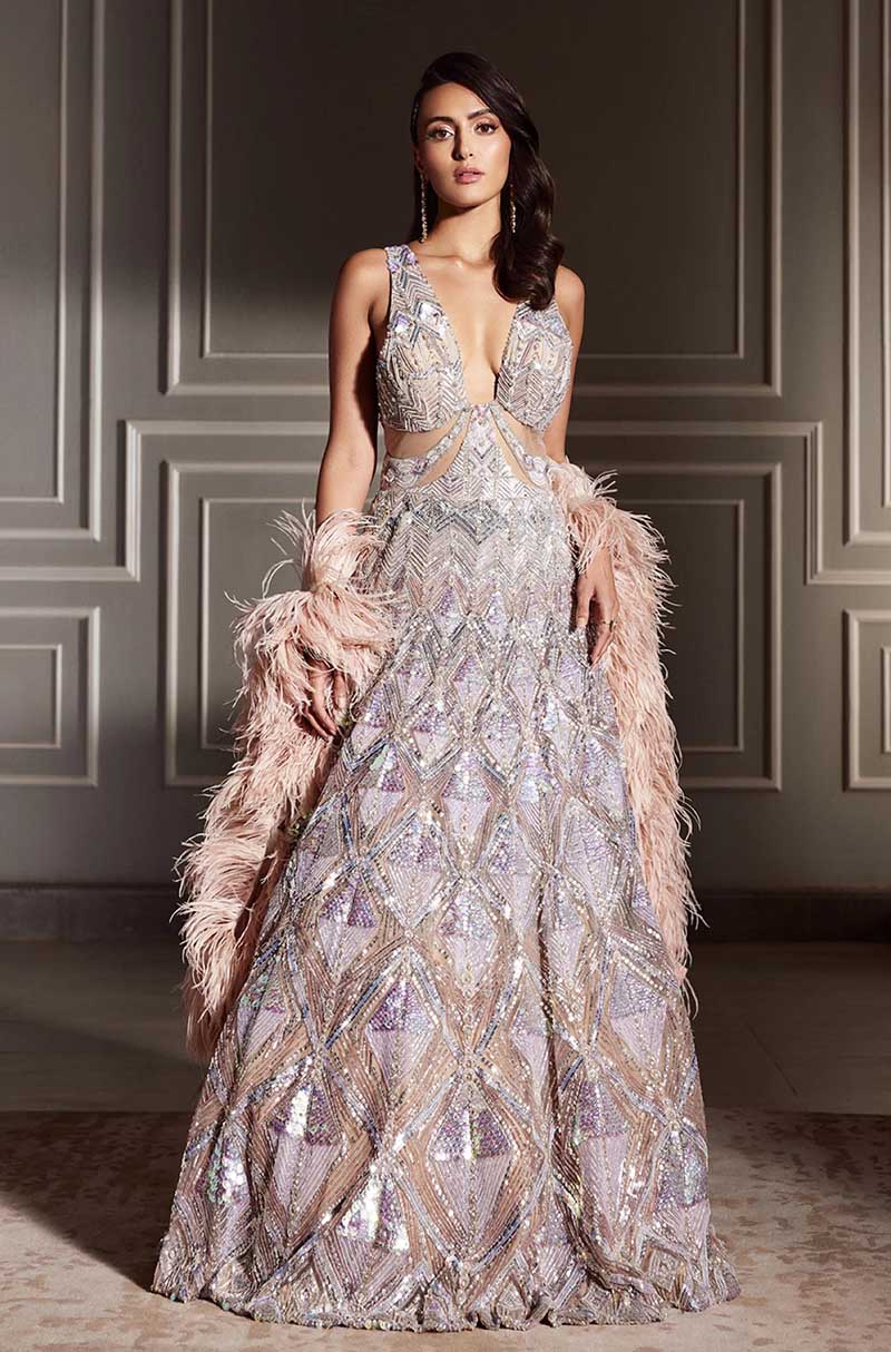 Silver Tulle Sequin Gown