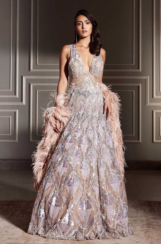 Silver Tulle Sequin Gown