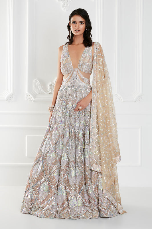 Silver Tulle Sequin Gown