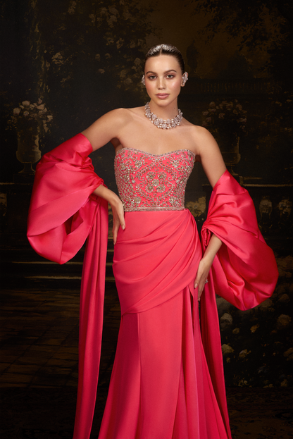 Fuchsia Pink Crepe Draped Gown