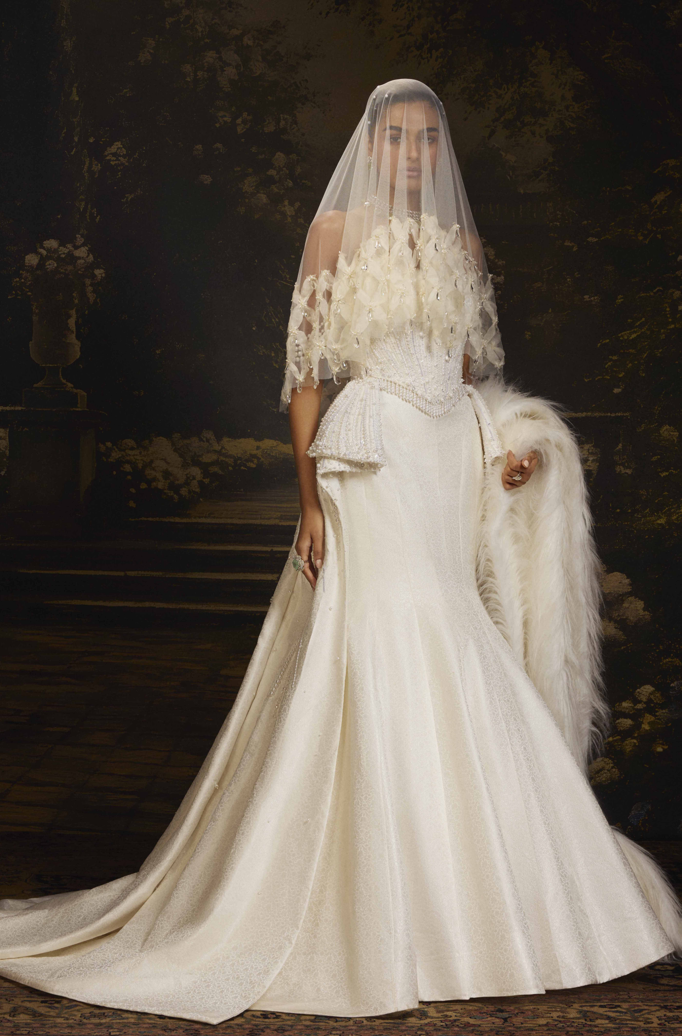 Ivory Handloom Jacquard Woven Gown