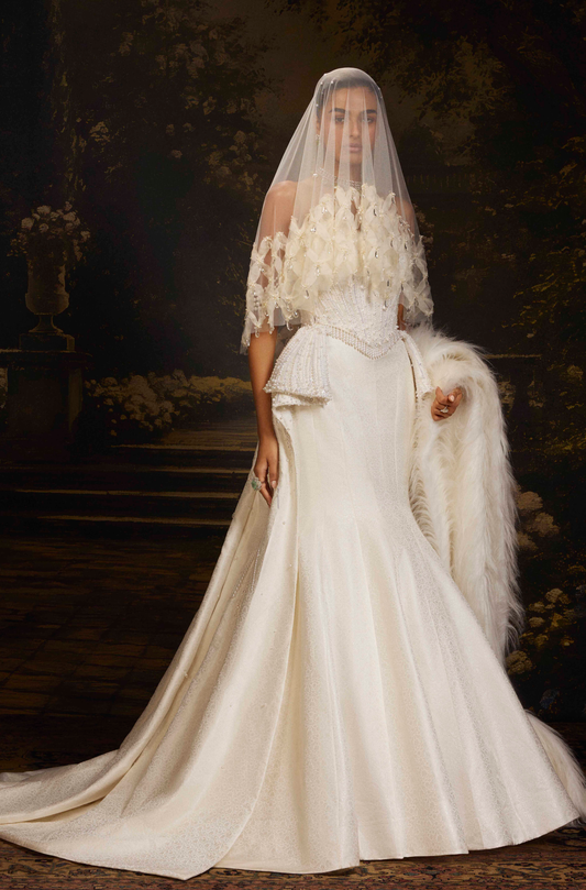 Ivory Handloom Jacquard Woven Gown