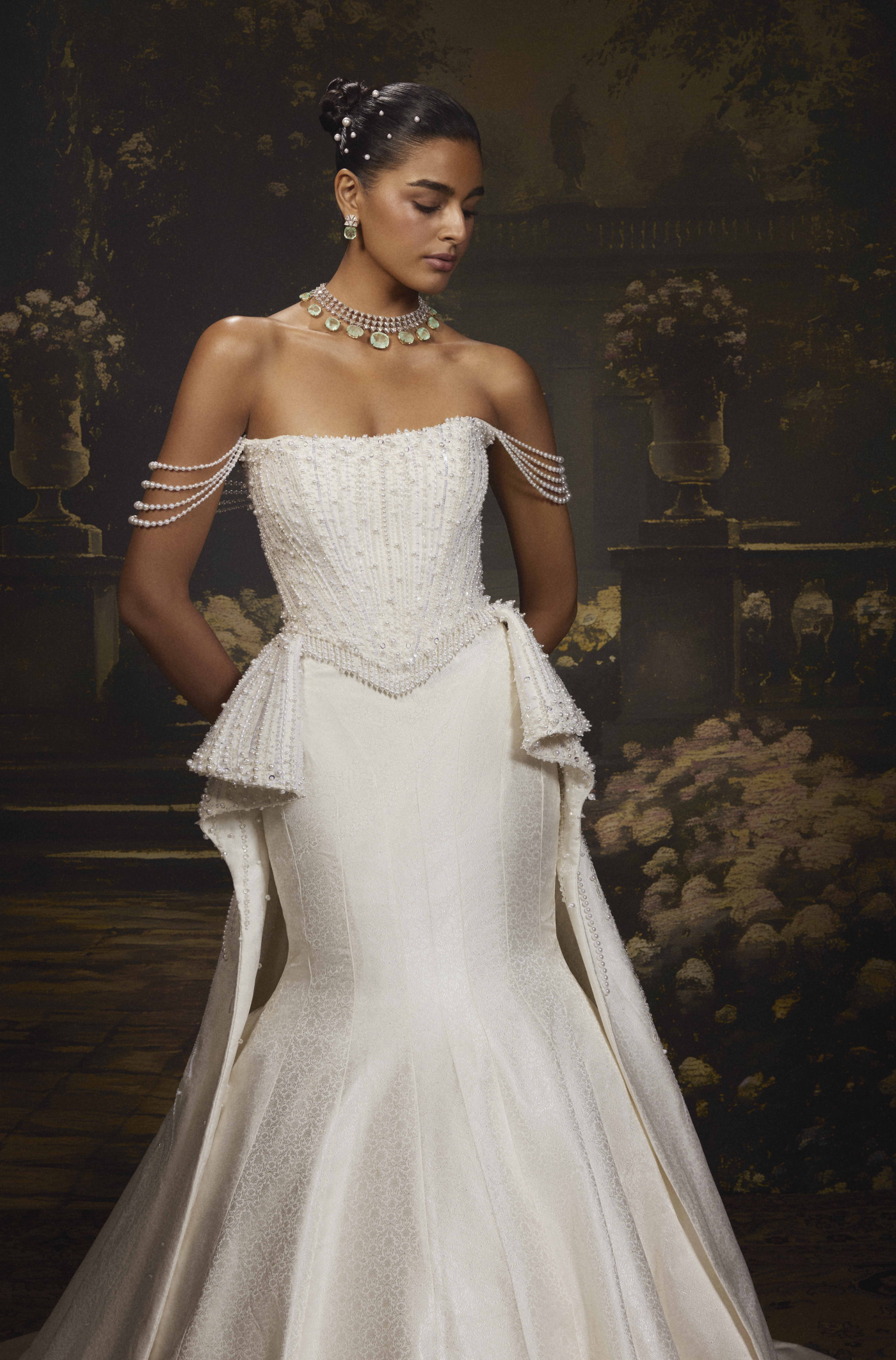 Ivory Handloom Jacquard Woven Gown