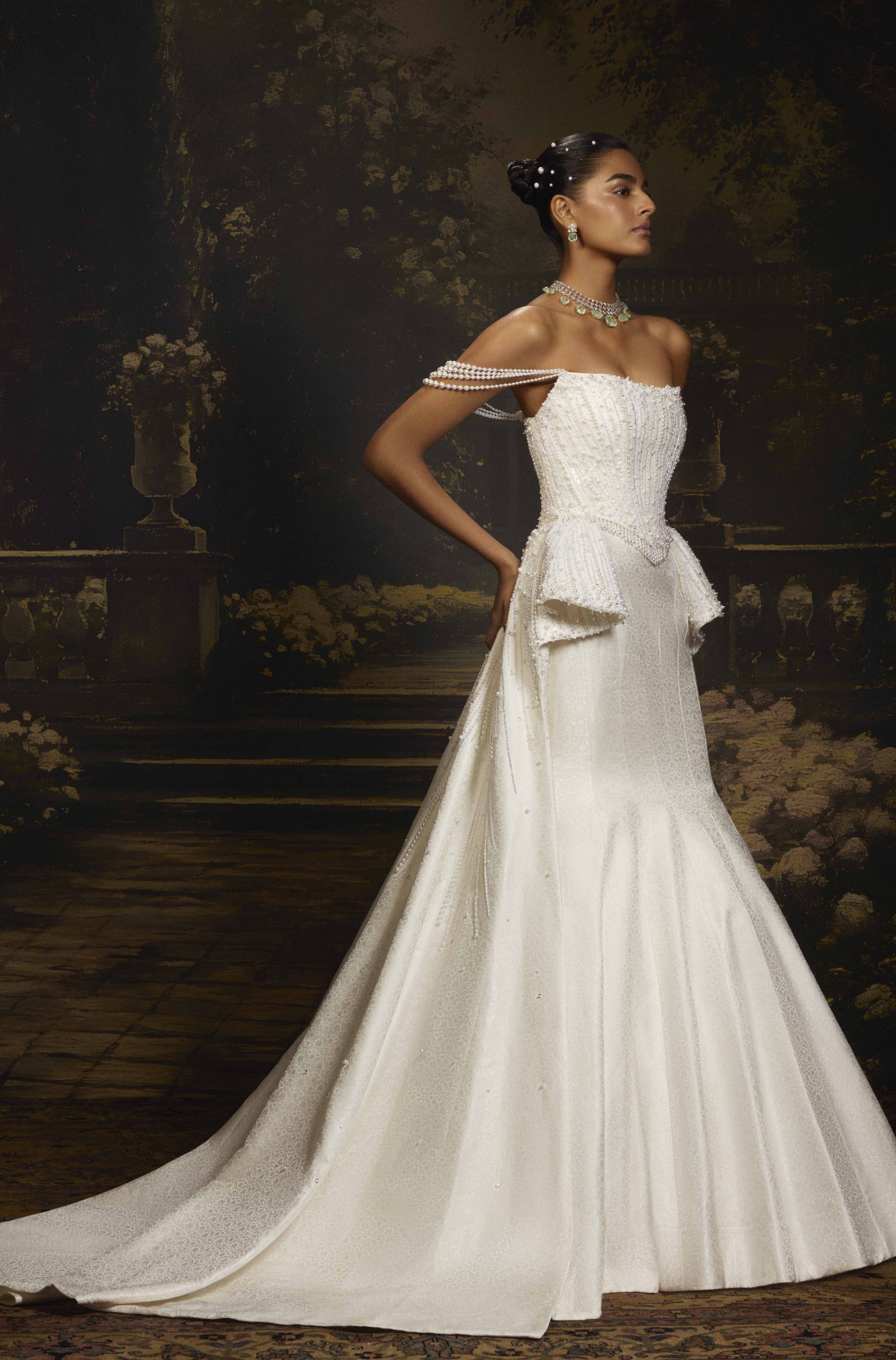 Ivory Handloom Jacquard Woven Gown