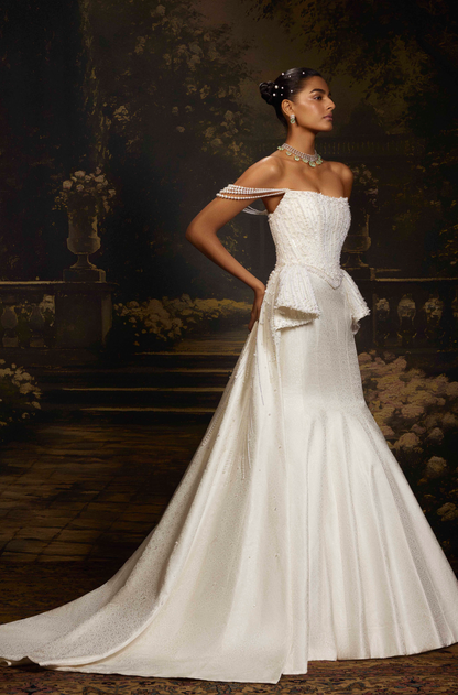 Ivory Handloom Jacquard Woven Gown