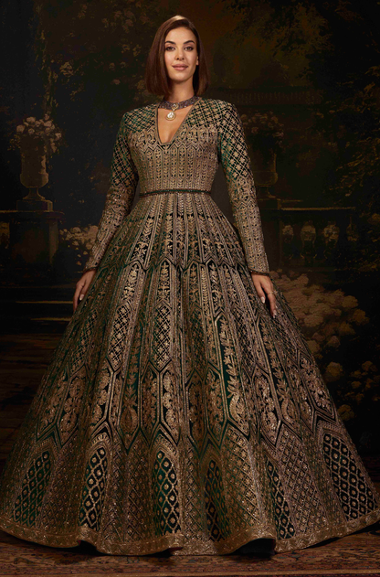 Bottle Green Velvet Classic Gown