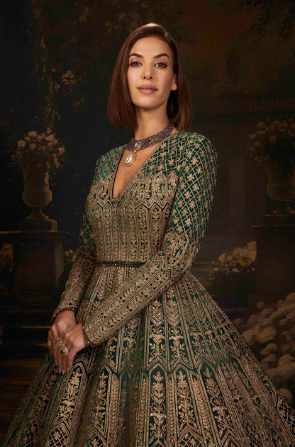 Bottle Green Velvet Classic Gown