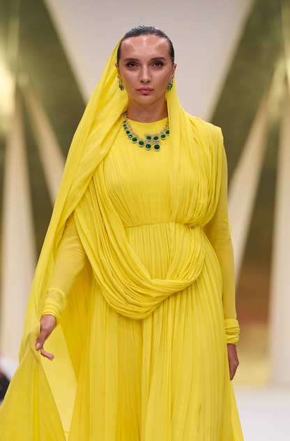 Yellow Gathered Drape Gown