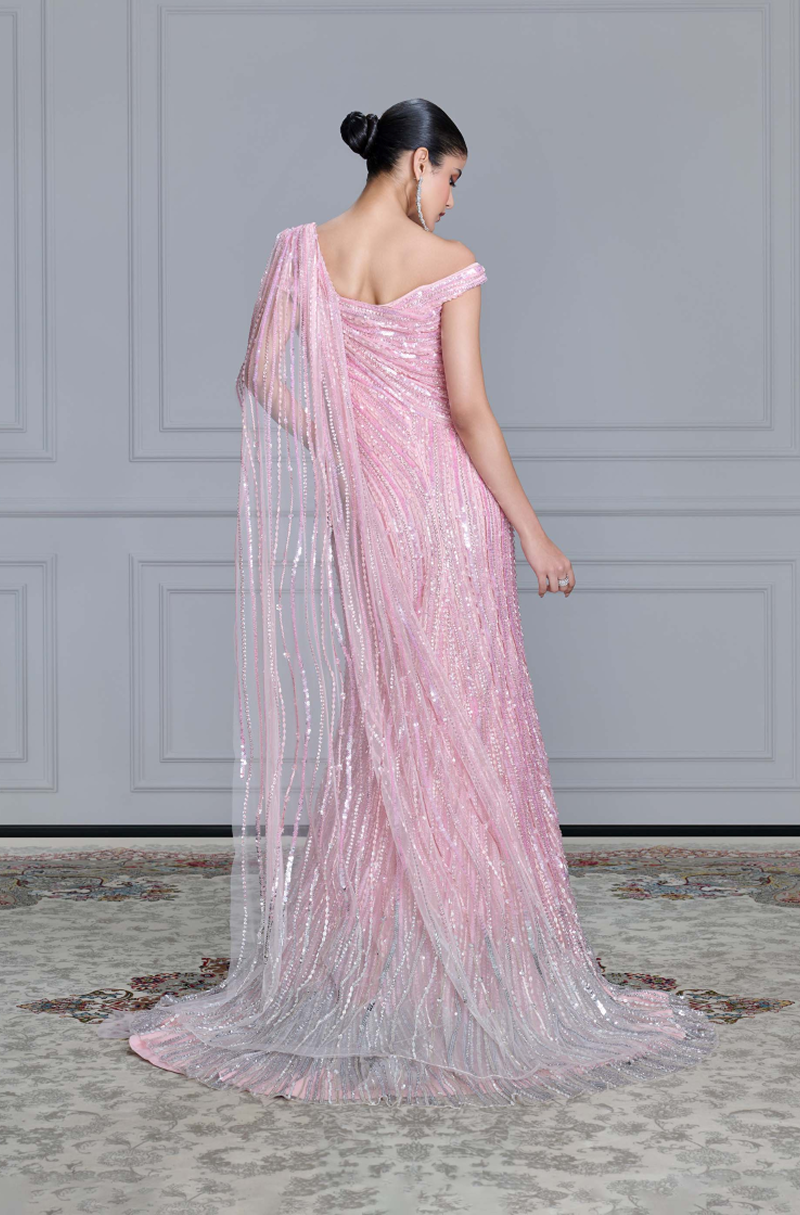 Pink Shaded Tulle Embroidered Gown