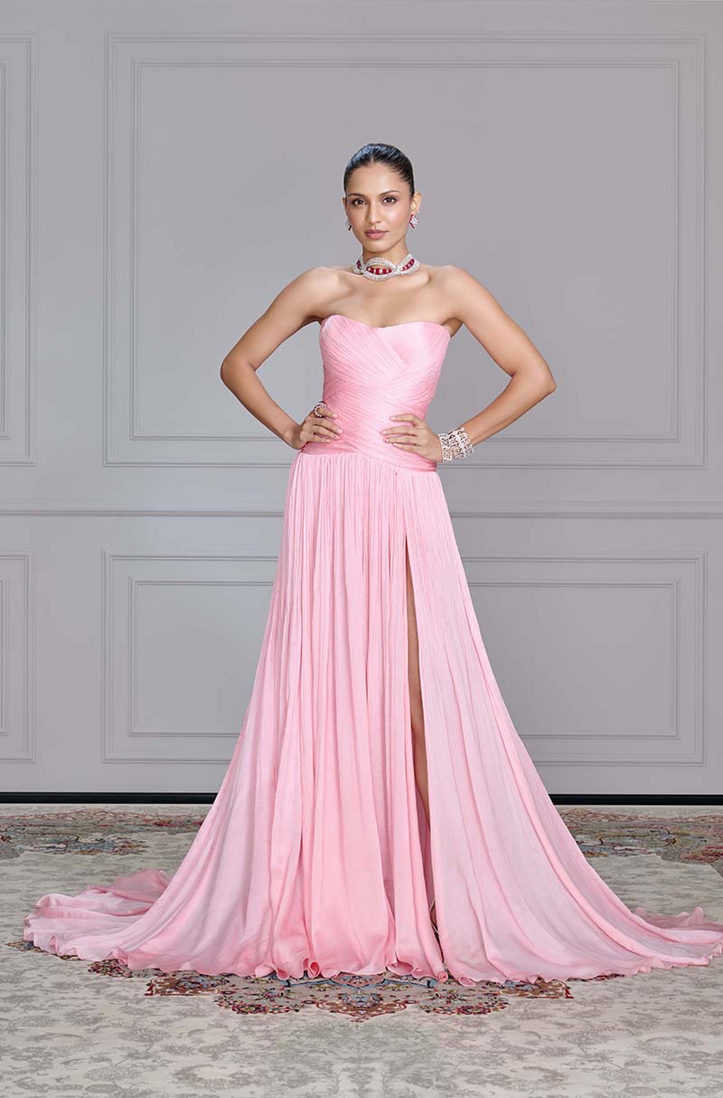 Soft Pink Textured Corset Gown