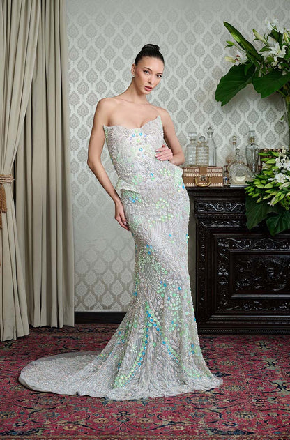 Ivory Crystal Encrusted Structured Gown
