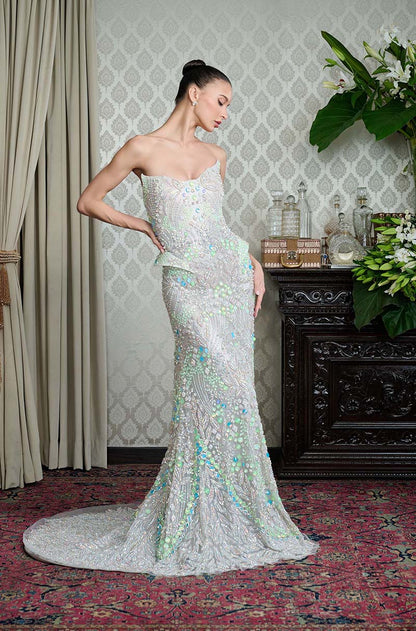 Ivory Crystal Encrusted Structured Gown