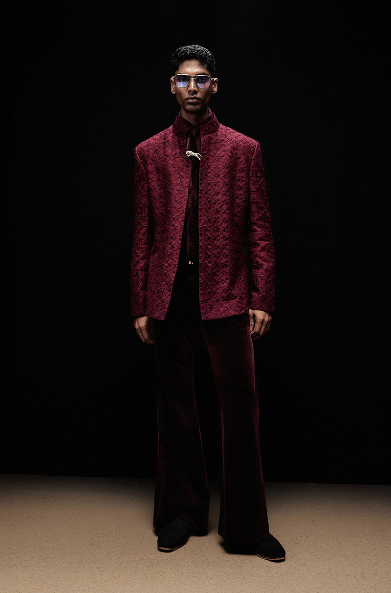 Bordeaux Mijwan Bandhgala Set