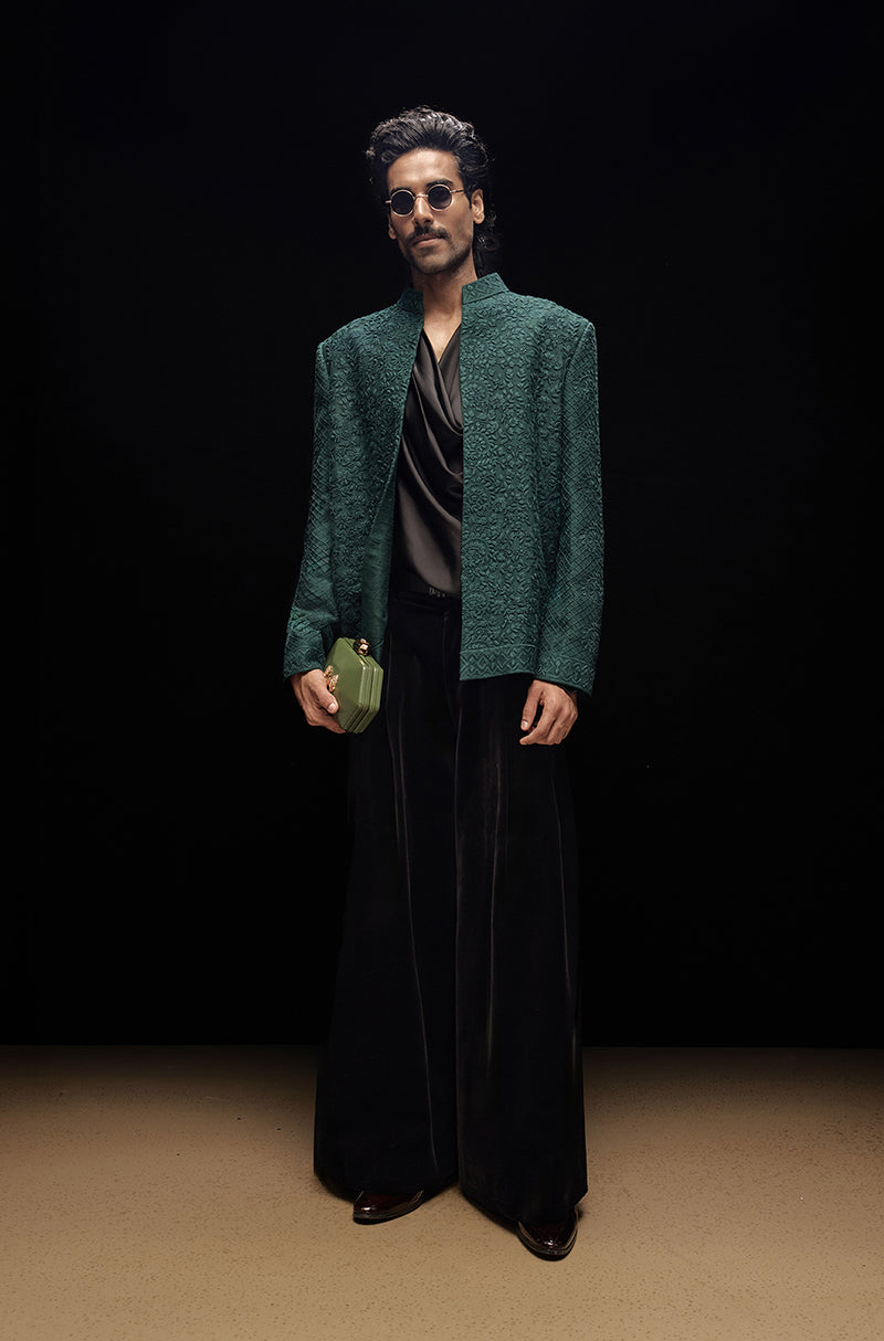 Bottle Green Mijwan Bandhgala Set