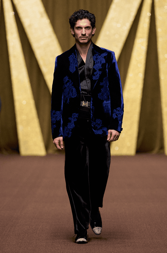 Navy Blue Velvet Blazer Set