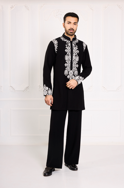 Black with Ivory Dori Embroidered Kurta Set