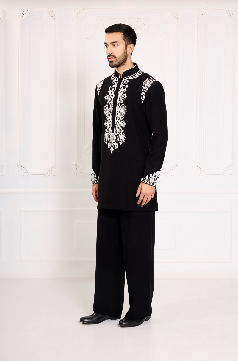 Black with Ivory Dori Embroidered Kurta Set