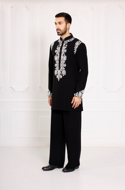 Black with Ivory Dori Embroidered Kurta Set