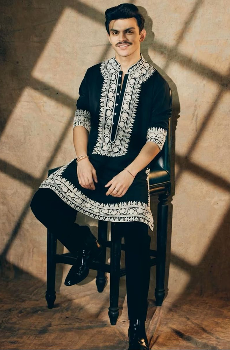 Veer Pahariya in our Black Embroidered Kurta Set