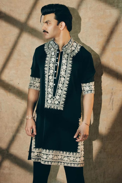 Veer Pahariya in our Black Embroidered Kurta Set