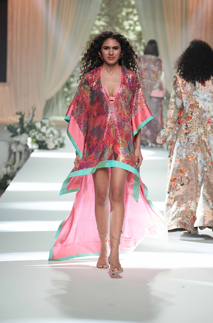 Pink Sequin Printed High Low Dress