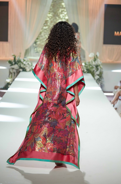 Pink Sequin Printed High Low Dress