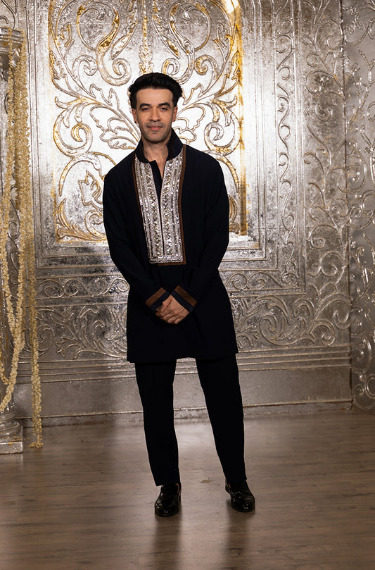 Punit Malhotra in our Navy Blue Placket Embroidered Kurta Set