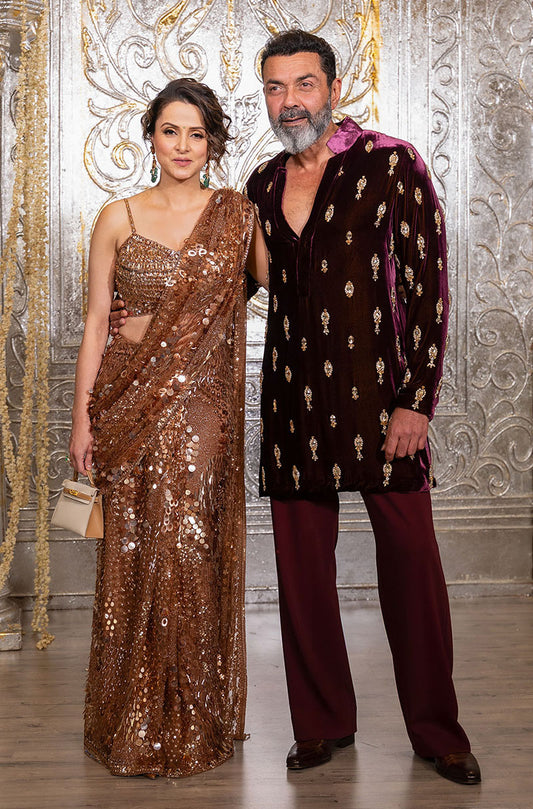 Bobby Deol in our Wine Velvet Embroidered Kurta Set